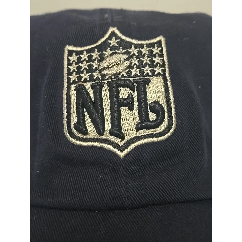 Vtg 90s NFL Shield Hat Blue Leather Strapback Brass NFL Logo Buckle Rare‎ Cap